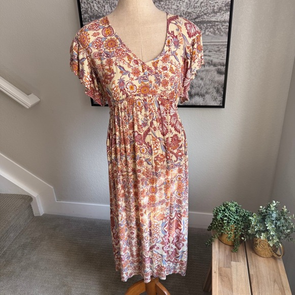 Sundance Dresses & Skirts - Sundance Maxi Dress Floral Print Cream Red Blue Boho Festival Size 10